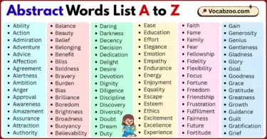 Abstract Words List A to Z in English with Pictures