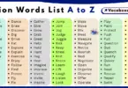 Action Words List A to Z in English