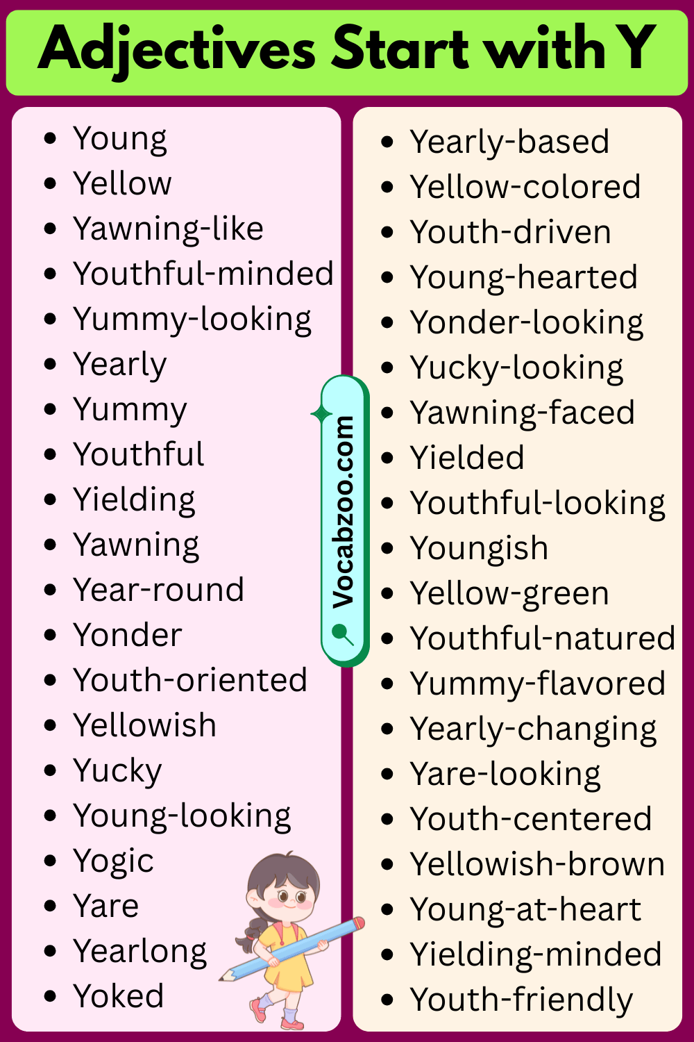 Adjectives That Start with Y in English