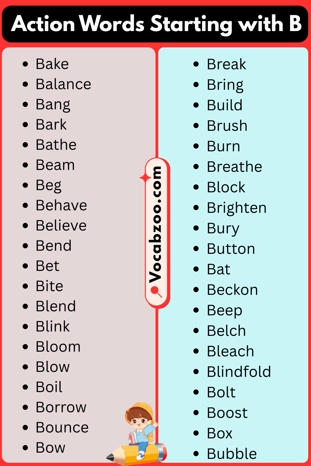 B List of Action Words