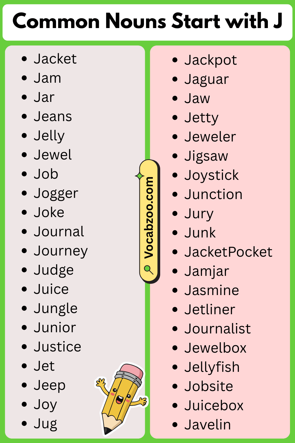 Common Nouns That Start with J