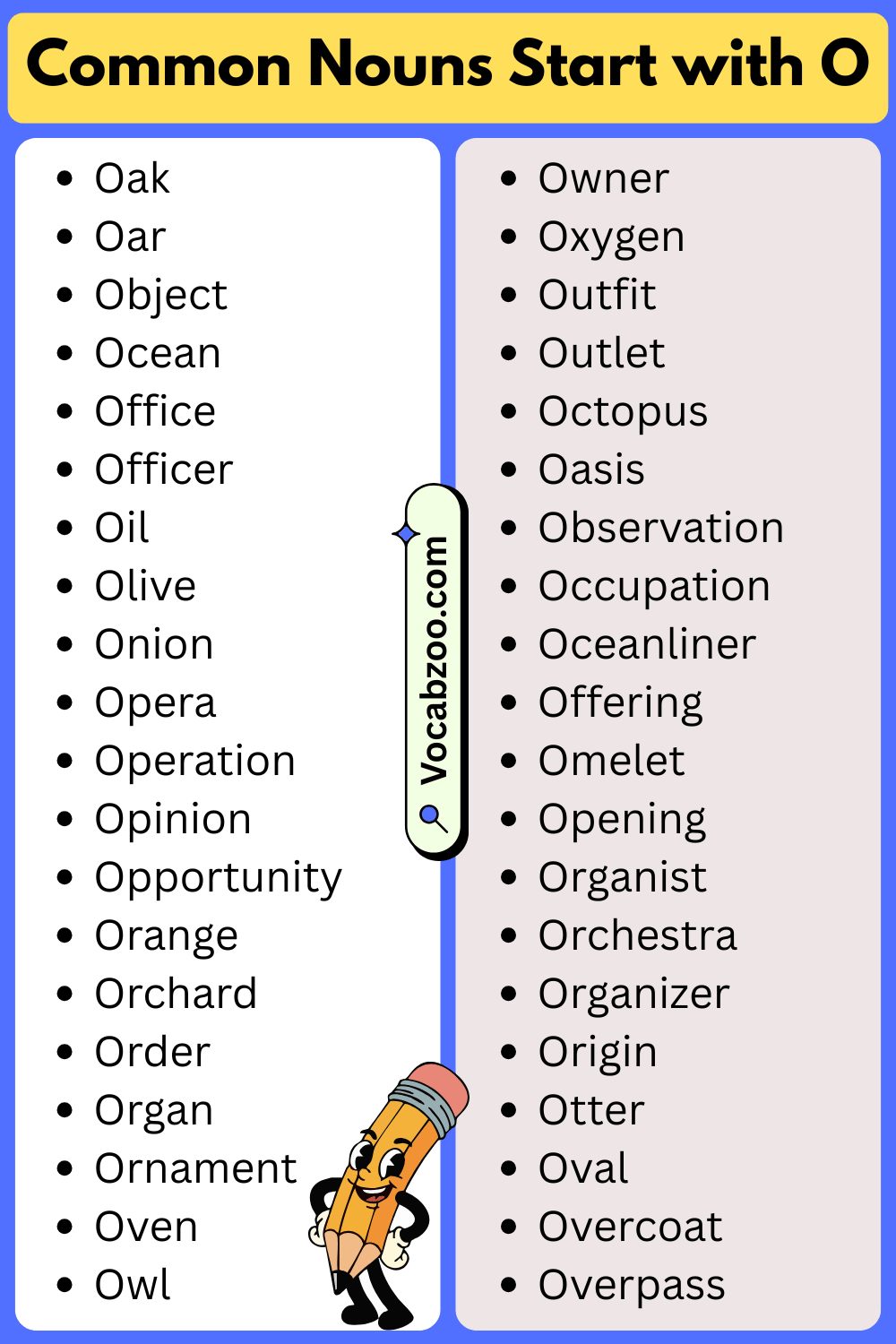 Common Nouns That Start with O