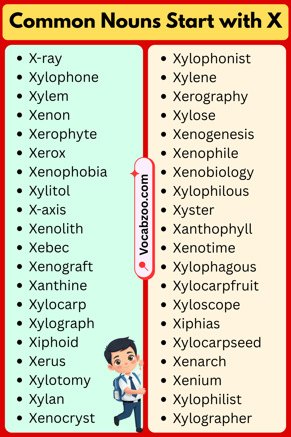 Common Nouns That Start with X