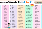 Common Words List A to Z in English with Pictures