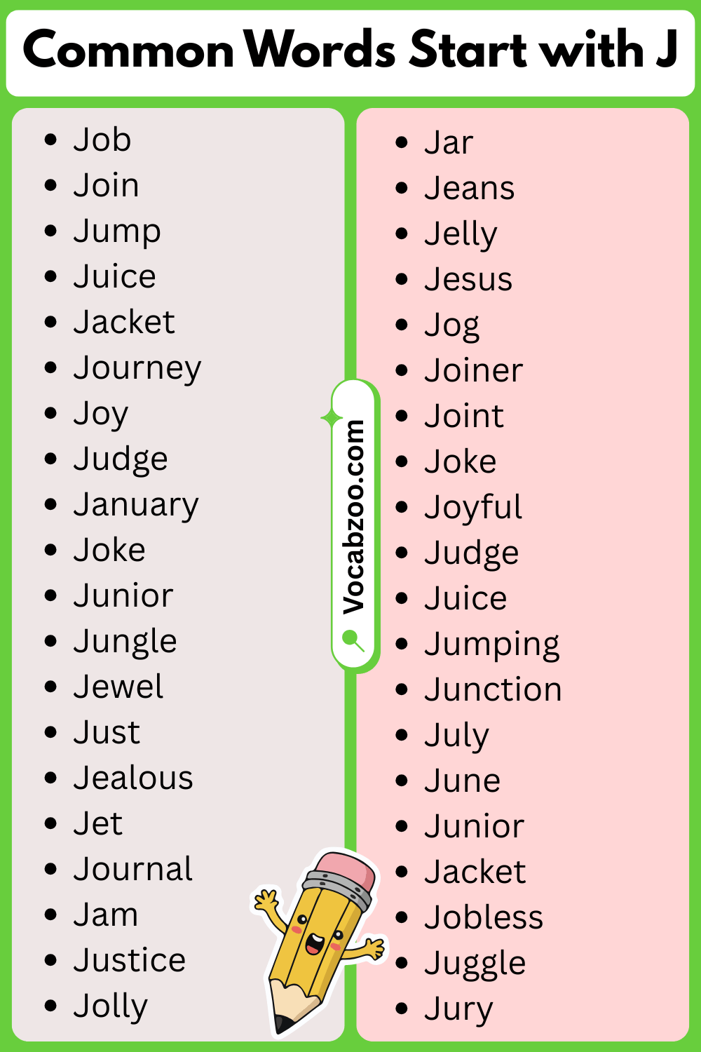 Common Words That Start with J