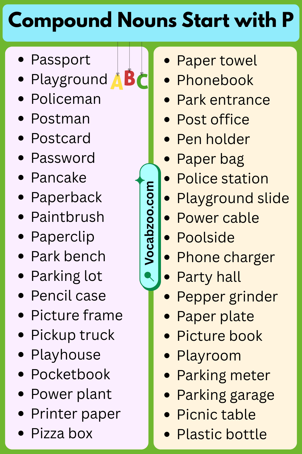 Compound Nouns That Start with P