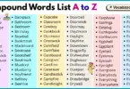 Compound Words List A to Z in English with Pictures