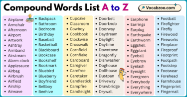 Compound Words List A to Z in English with Pictures