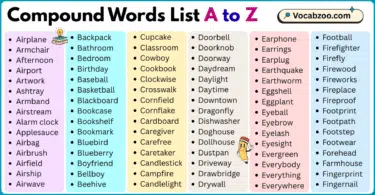 Compound Words List A to Z in English with Pictures
