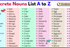 Concrete Nouns List A to Z in English with Pictures