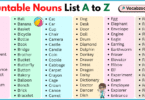 Countable Nouns List A to Z in English with Pictures