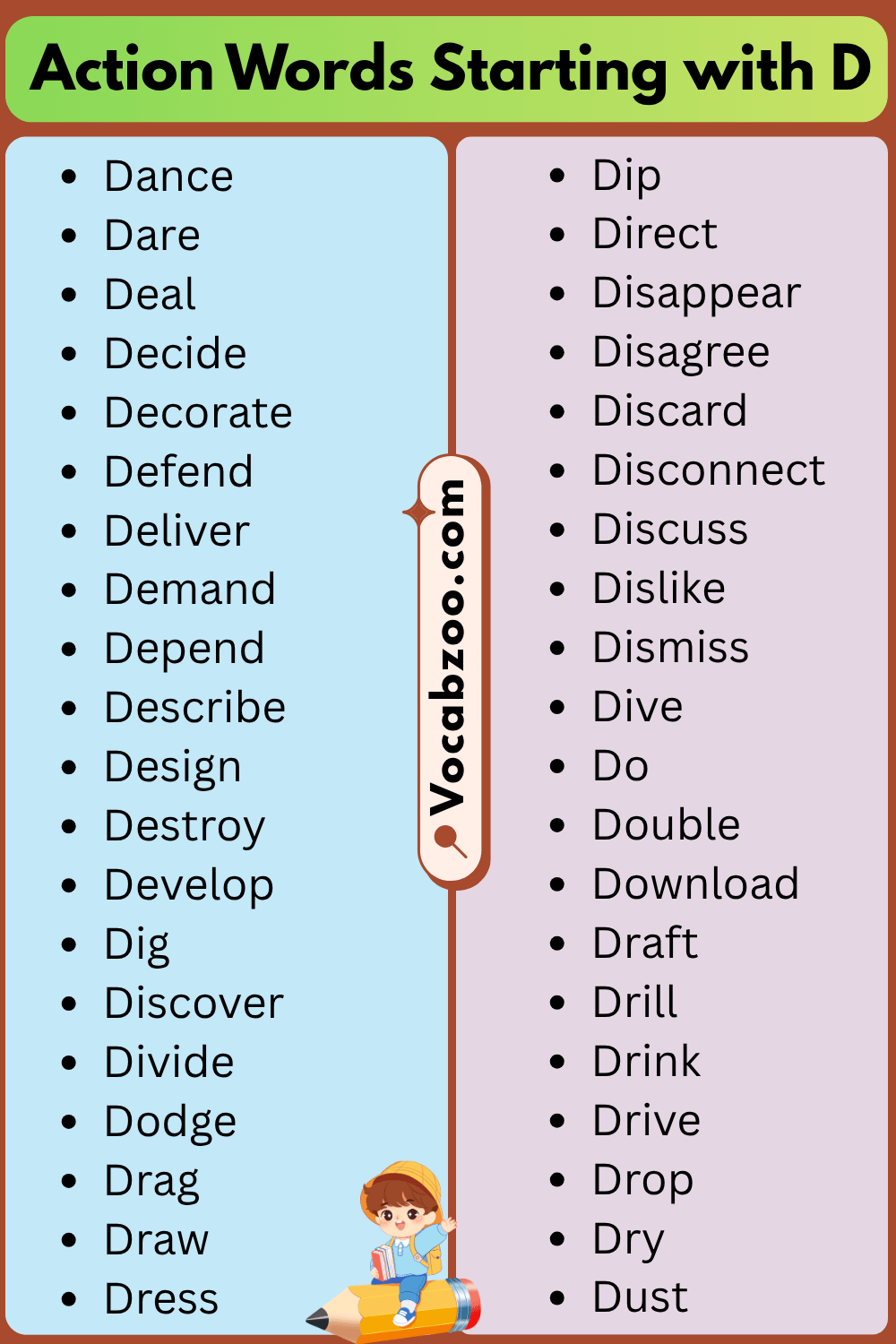 D List of Action Words