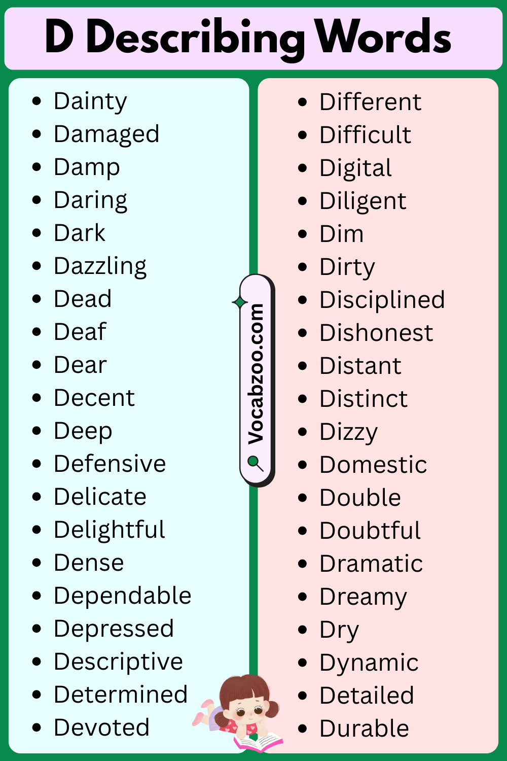 D List of Describing Words