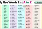 Daily Use Words List A to Z in English with Pictures