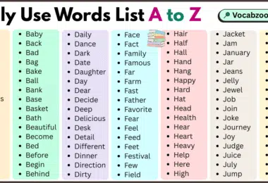Daily Use Words List A to Z in English with Pictures