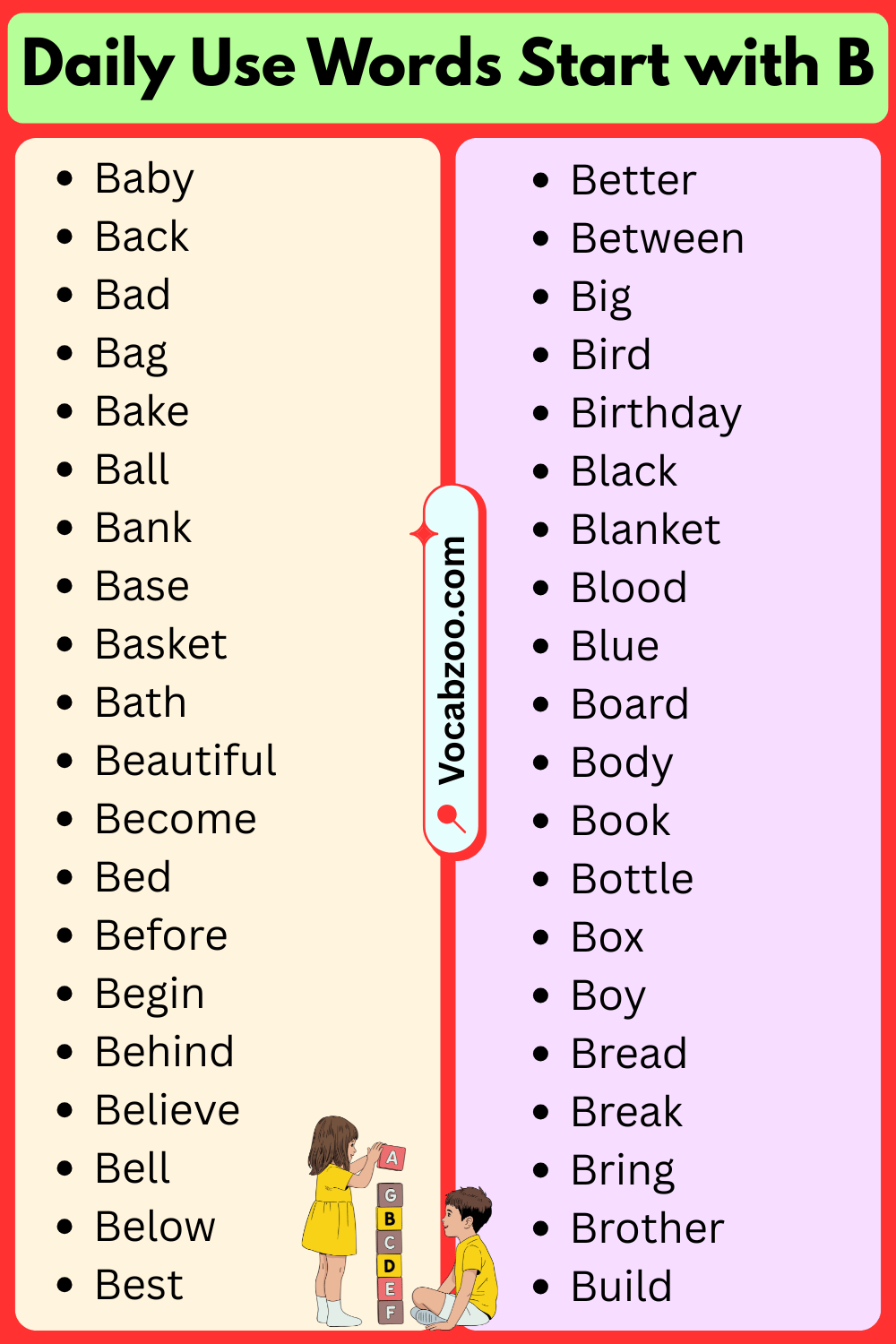 Daily Use Words That Start with B