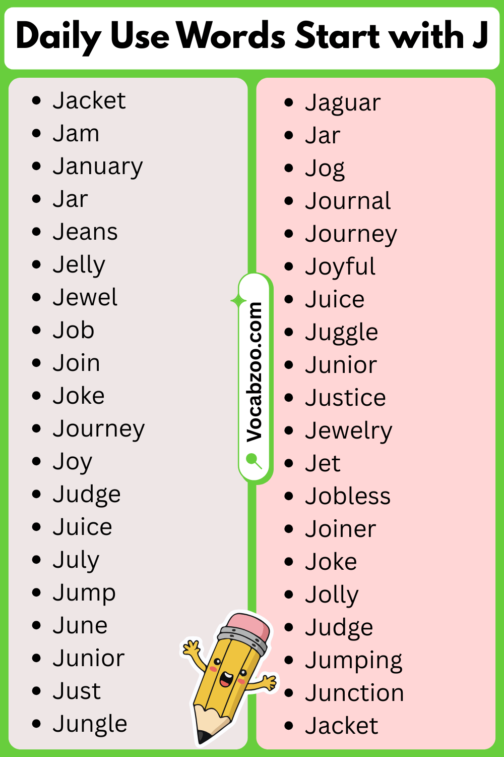 Daily Use Words That Start with J