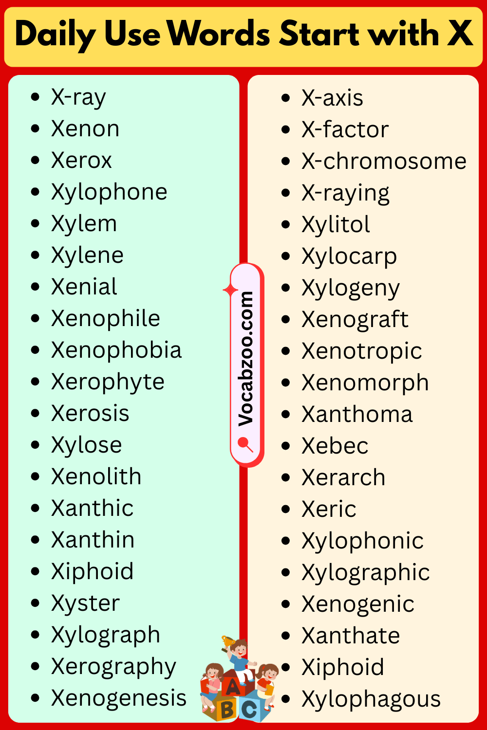 Daily Use Words That Start with X