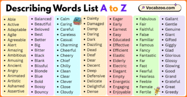 Describing Words List A to Z in English with Pictures