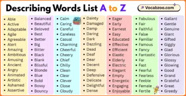 Describing Words List A to Z in English with Pictures