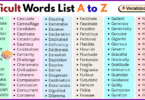 Difficult Words List A to Z in English with Pictures