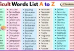 Difficult Words List A to Z in English with Pictures