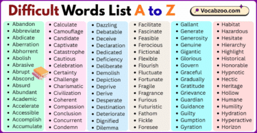 Difficult Words List A to Z in English with Pictures