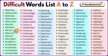 Difficult Words List A to Z in English with Pictures
