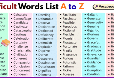Difficult Words List A to Z in English with Pictures