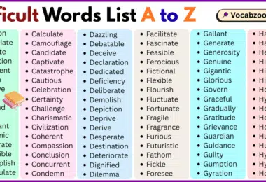 Difficult Words List A to Z in English with Pictures