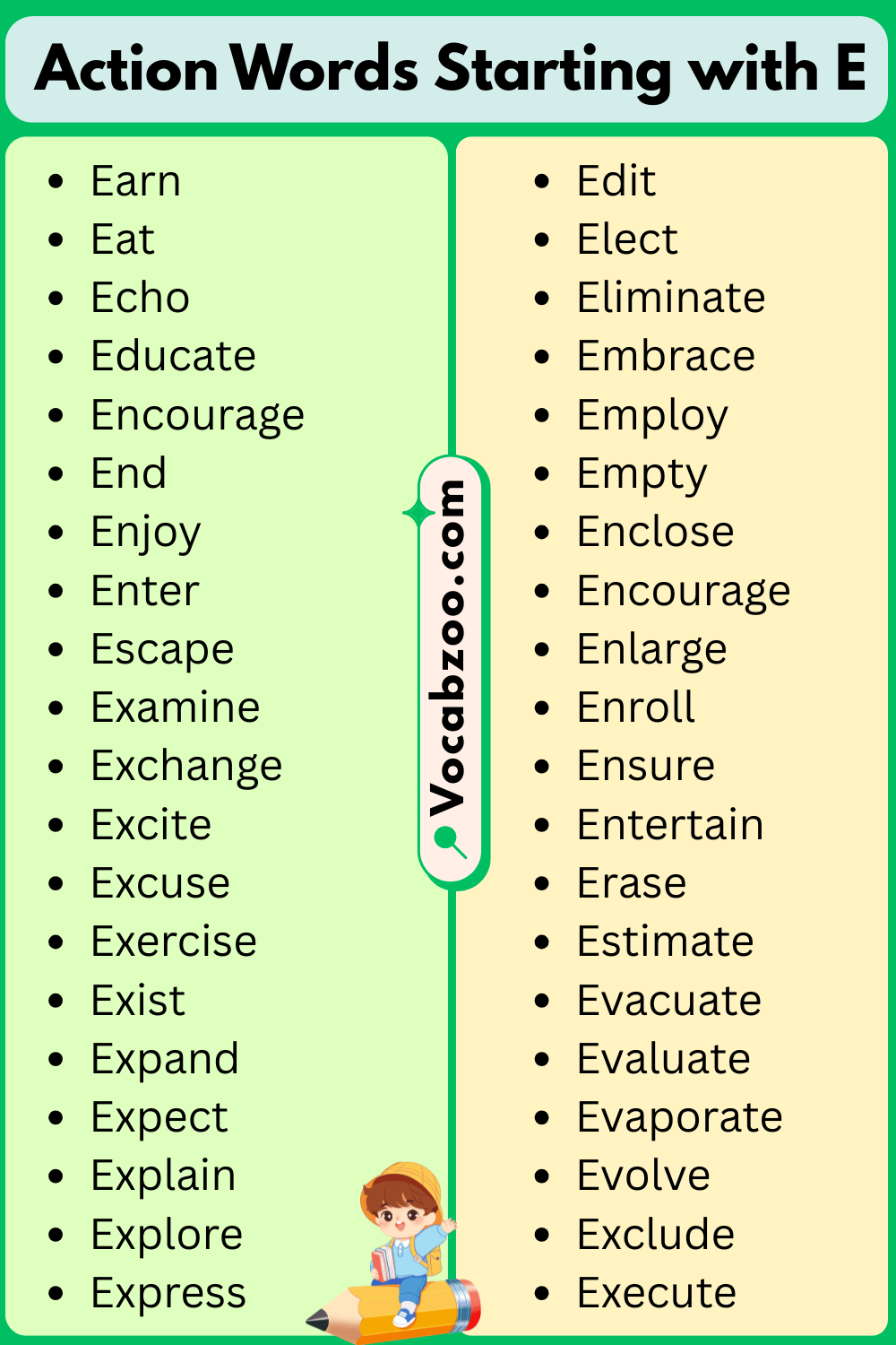 E List of Action Words
