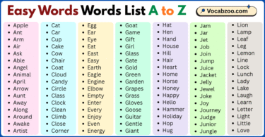 Easy Words List A to Z in English with Pictures