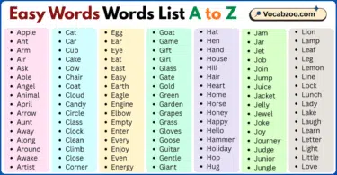 Easy Words List A to Z in English with Pictures