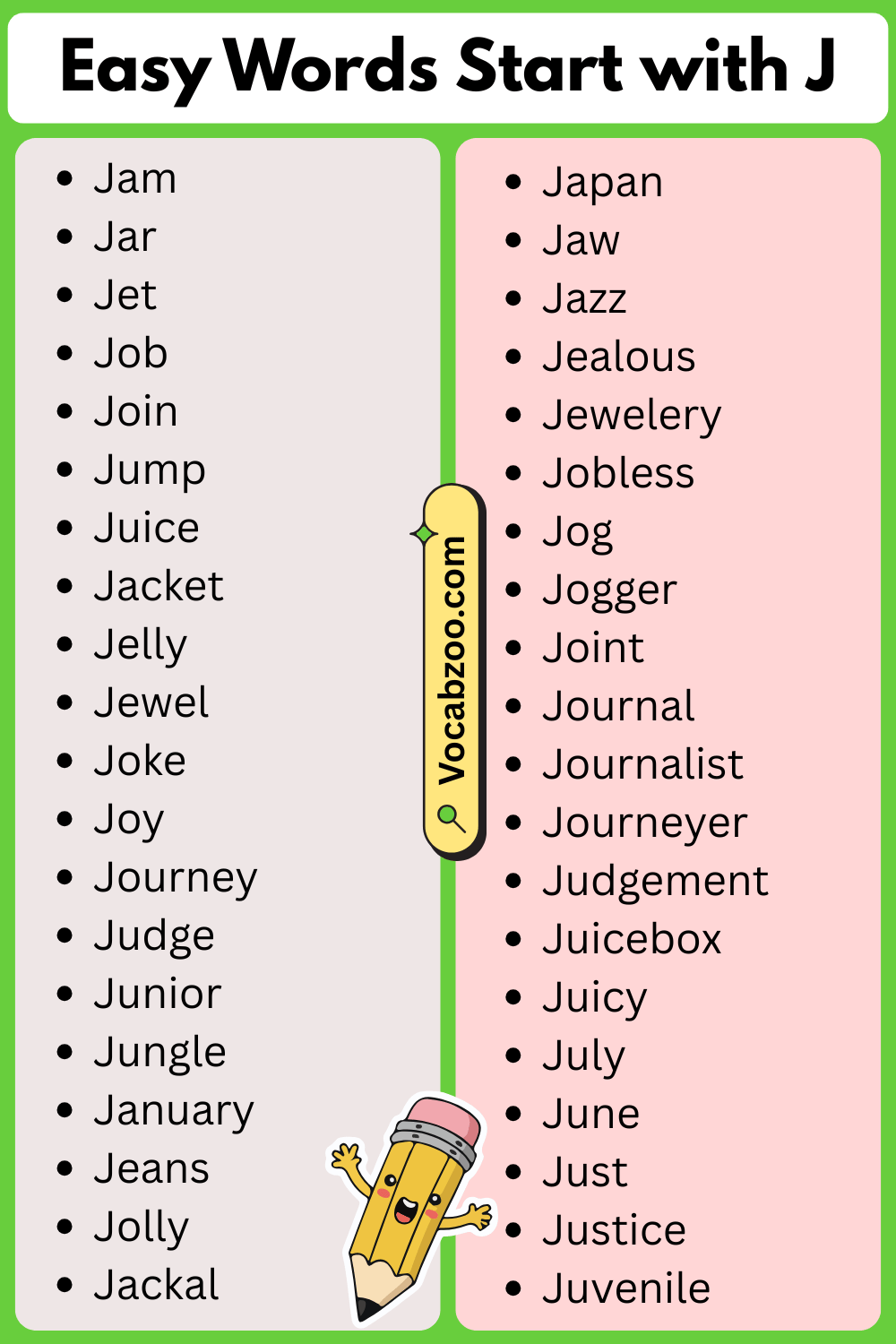 Easy Words That Start with J