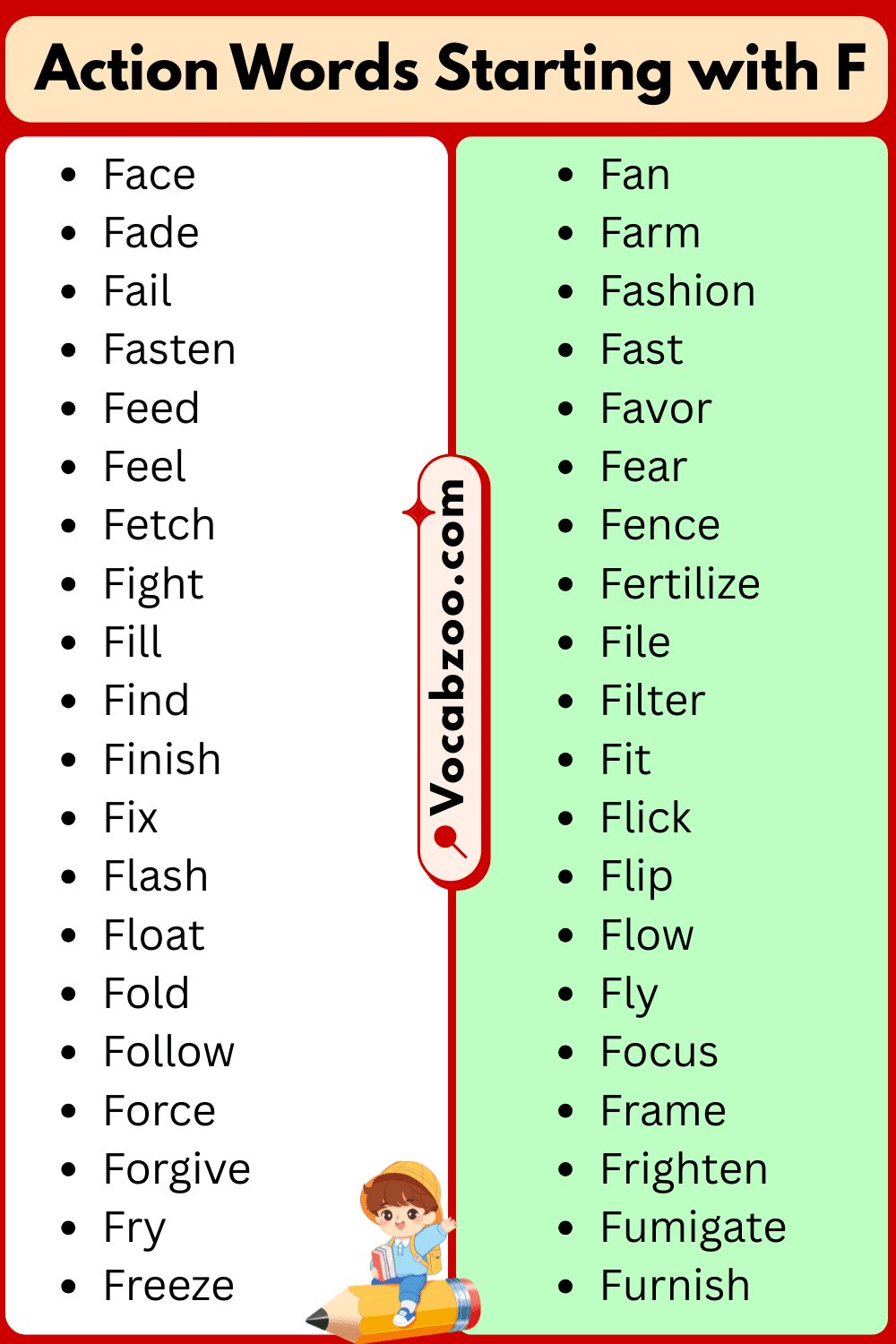 F List of Action Words