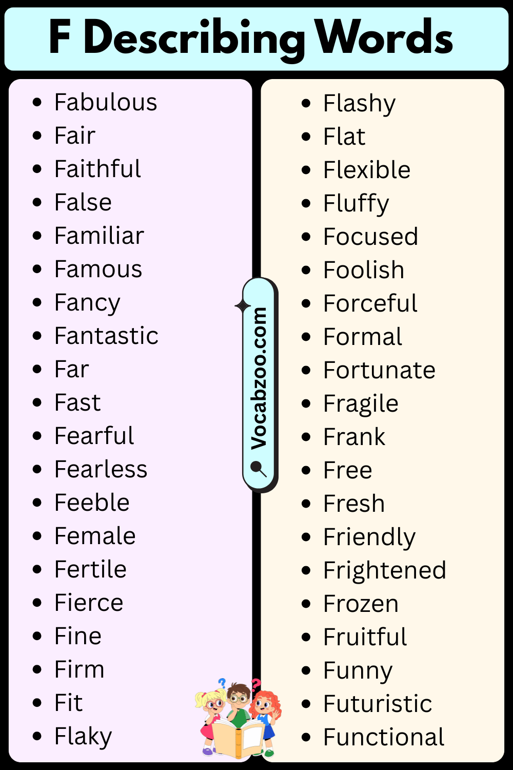 F List of Describing Words