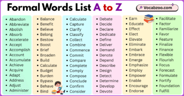 Formal Words List A to Z in English with Pictures
