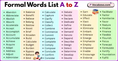Formal Words List A to Z in English with Pictures