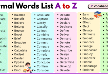 Formal Words List A to Z in English with Pictures