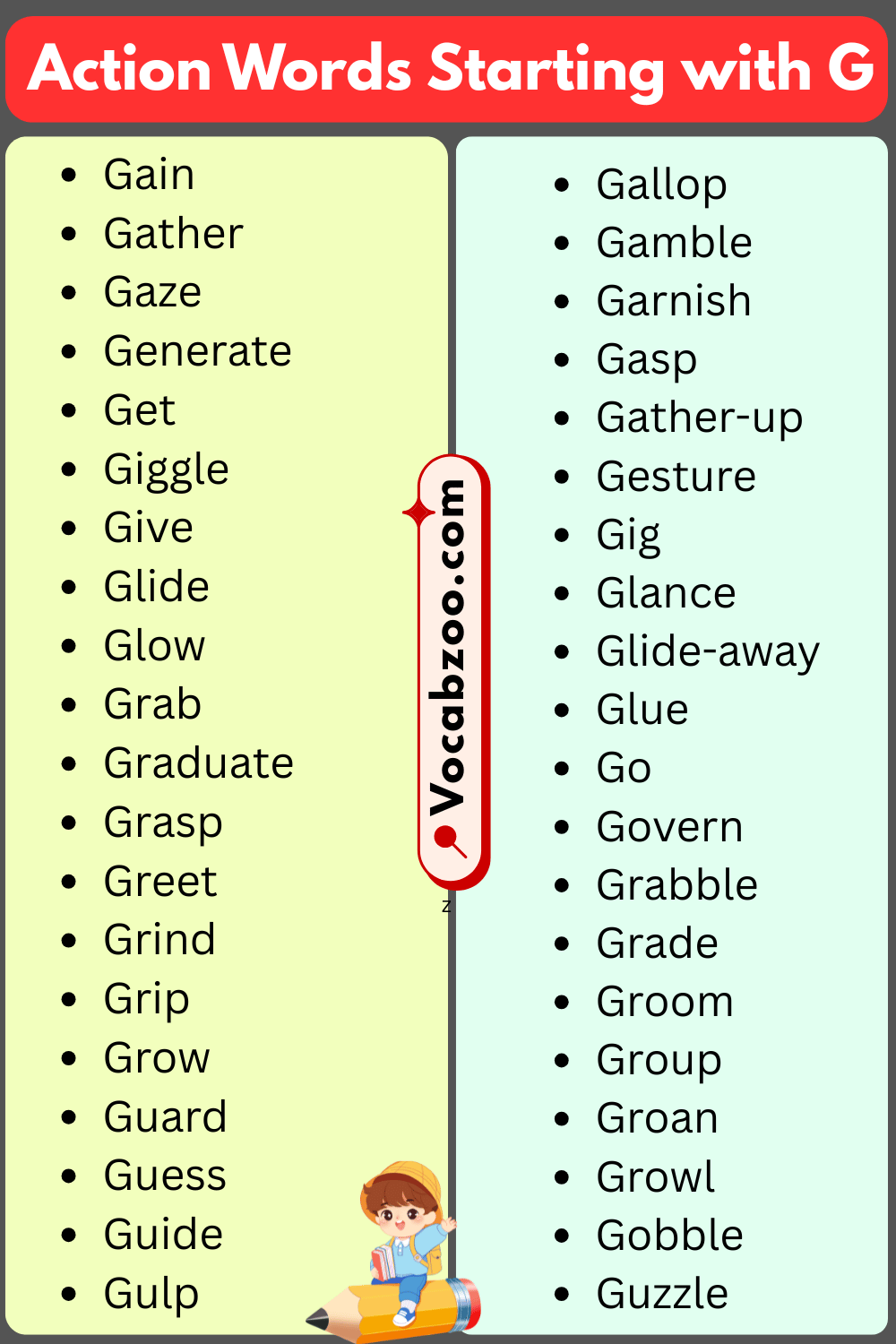 G List of Action Words