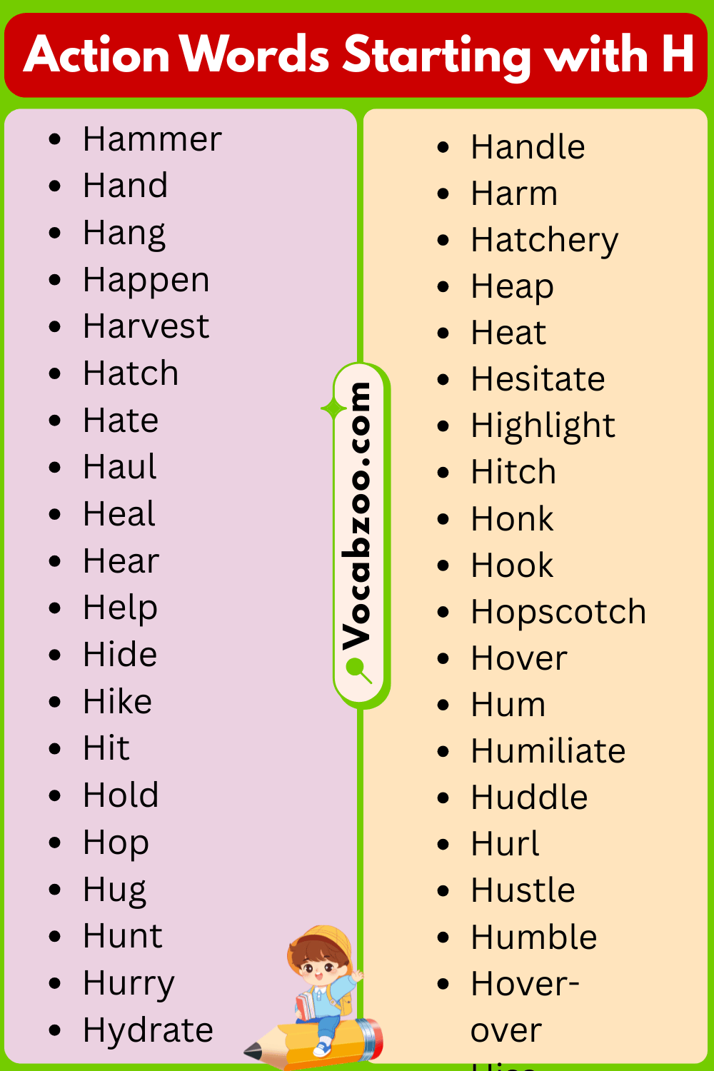 H List of Action Words