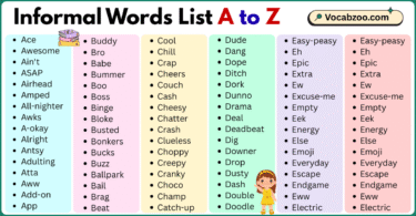 Informal Words List A to Z in English with Pictures