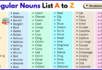 Irregular Words List A to Z in English with Pictures