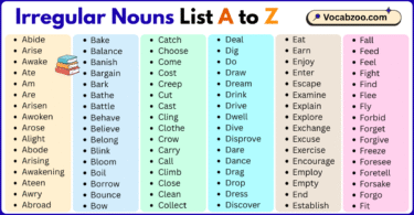 Irregular Words List A to Z in English with Pictures
