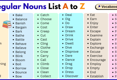 Irregular Words List A to Z in English with Pictures
