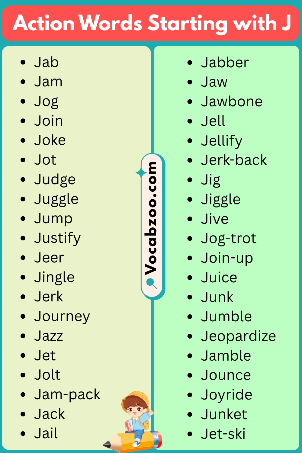 J List of Action Words