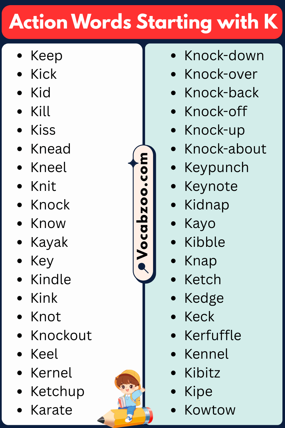 K List of Action Words