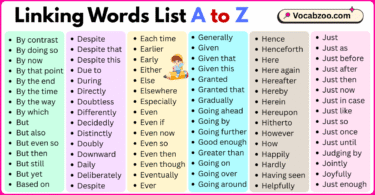 Linking Words List A to Z in English with Pictures