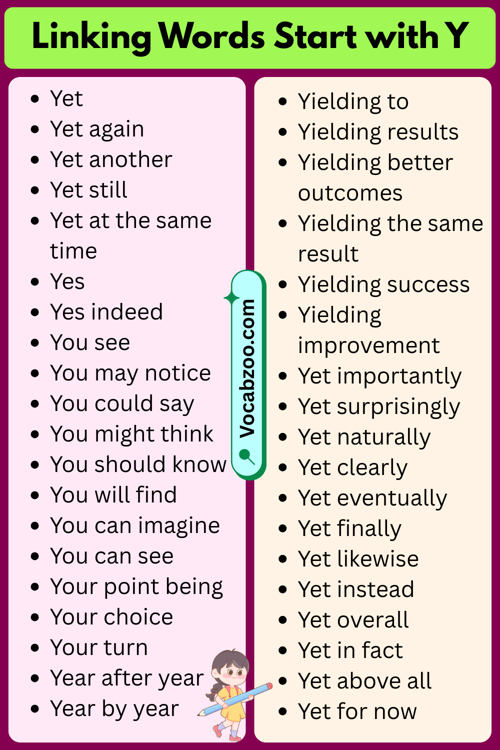 Linking Words That Start with Y