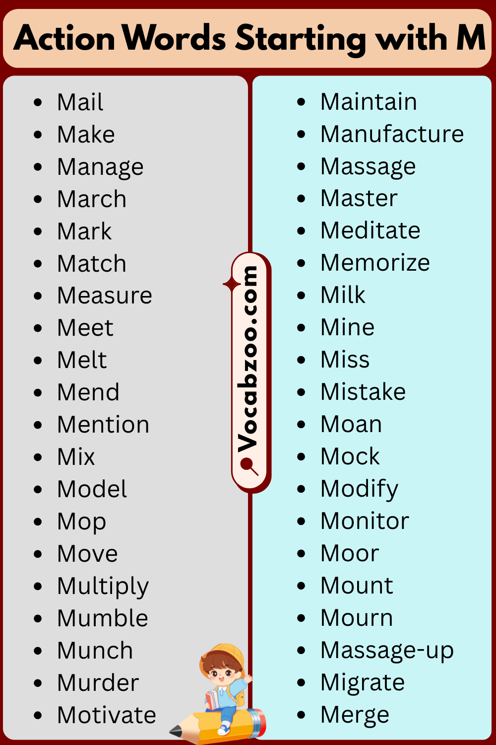 M List of Action Words